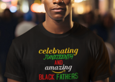 African American male wearing black Juneteenth shirt