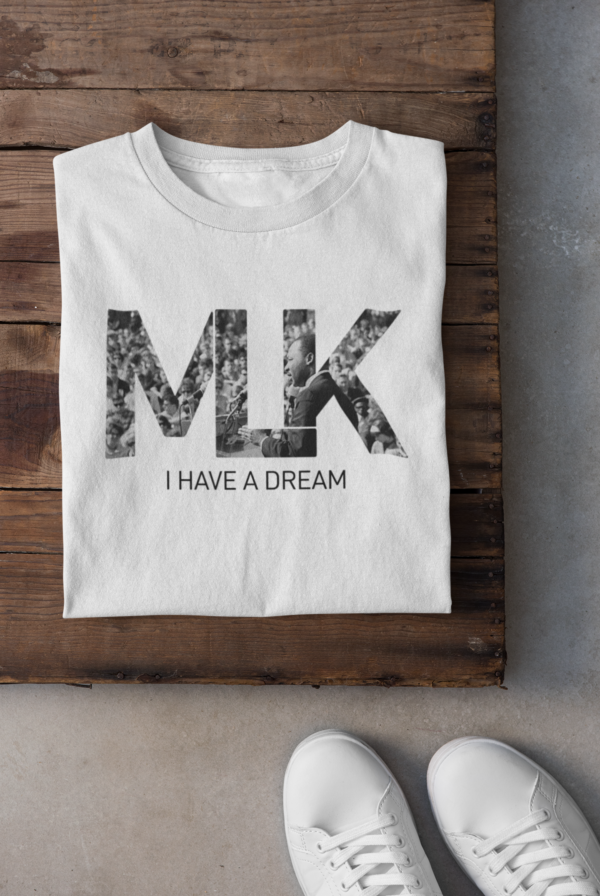 White tee with MLK letter images